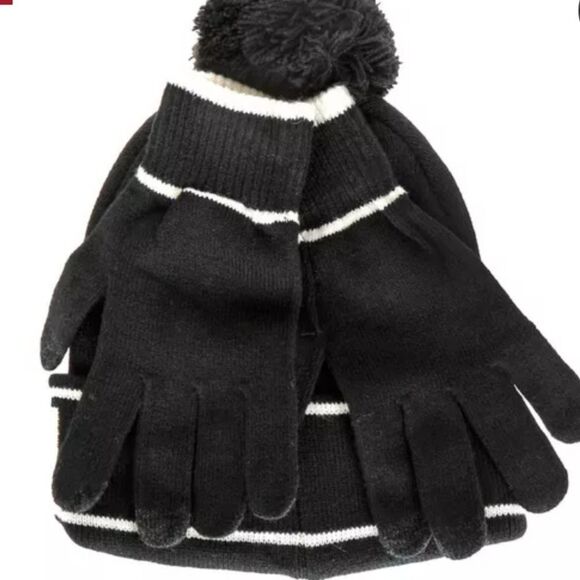 True Religion Block Logo Pom Beanie Hat & Glove Set main image 7